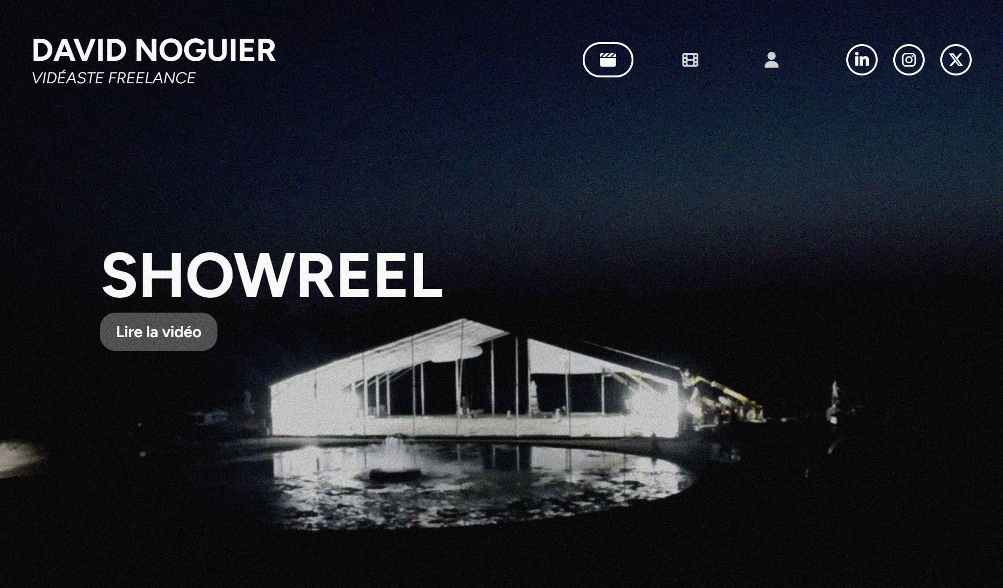 David Noguier - Portfolio — Site vitrine pour monteur freelance : montage vidéo, habillage graphique et optimisation audiovisuelle.